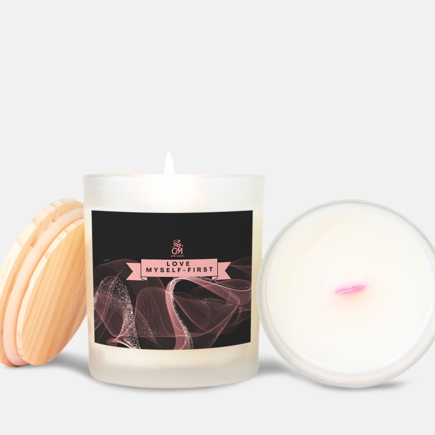 Love Myself First Candle (Rose Gold Label) (Pink Wick)Frosted Glass (Hand Poured 11 oz)