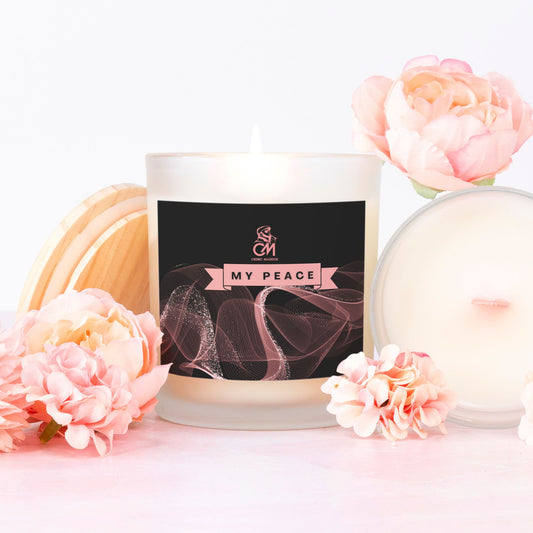 My Peace Candle (Rose Gold) label Frosted (Pink Wick) Glass