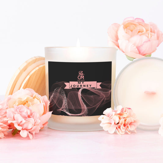 My Journey Candle, (Rose Gold Label) (Pink Wick)  Frosted Glass (Hand Poured 11 oz)